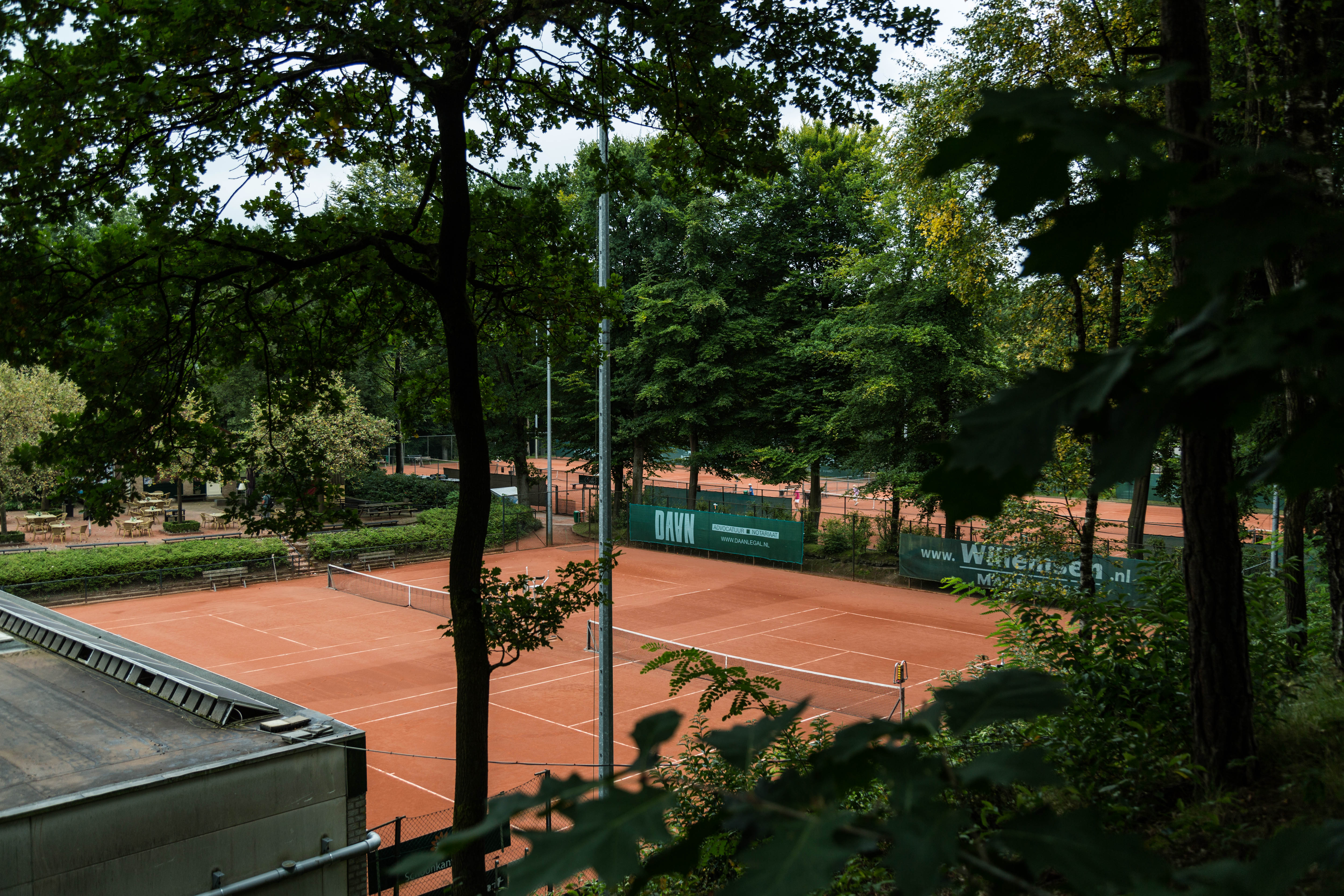 Tennisbaan groen bomen